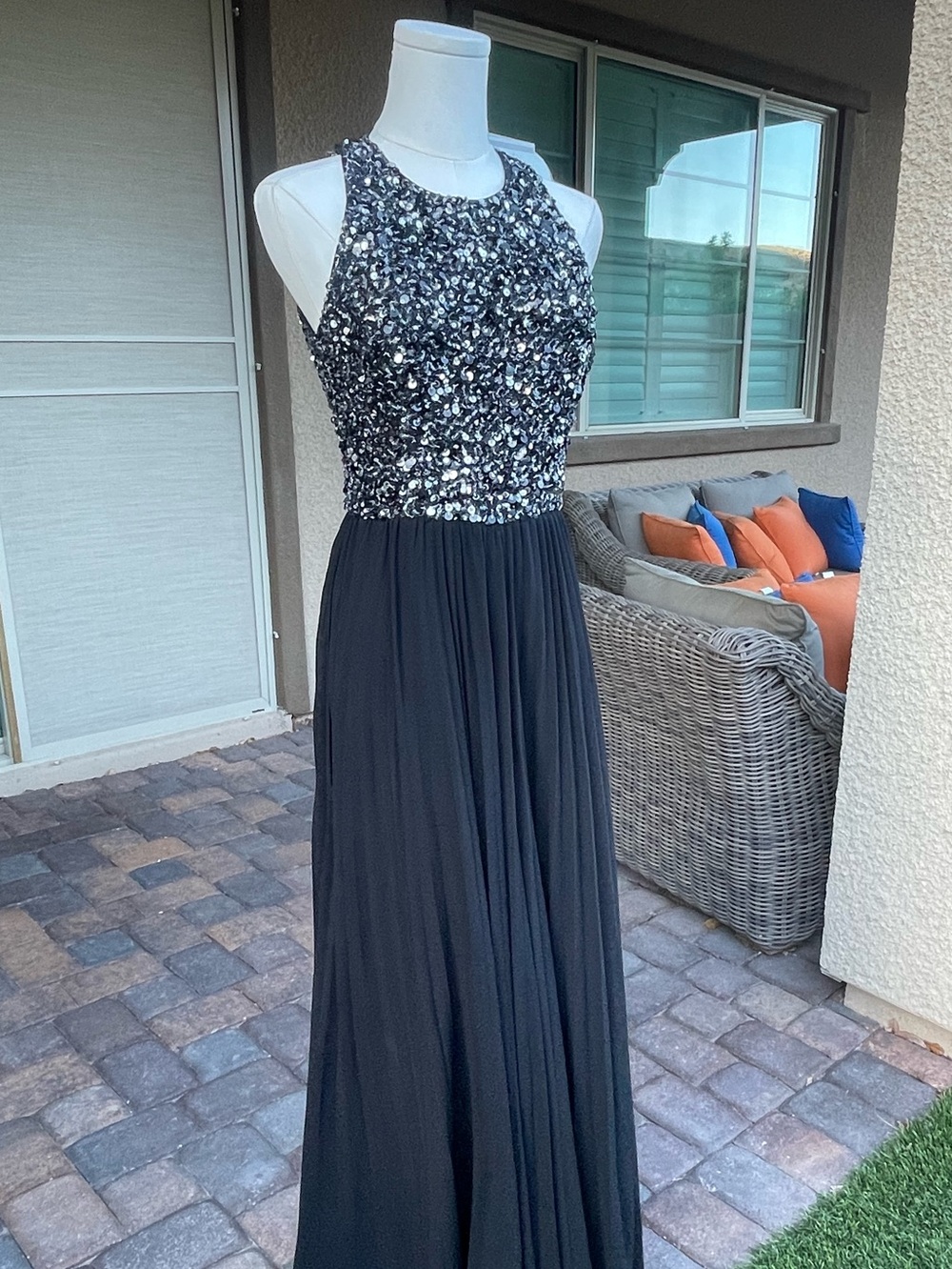 Badgley Mischka Chiffon Embellished Palazzo Jumpsuit Size 2 - Picture 3 of 6